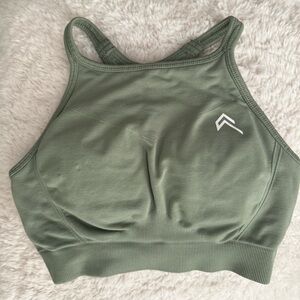 ONER ACTIVE EFFORTLESS SEAMLESS HIGH NECK BRALETTE IN SAGE SIZE XS